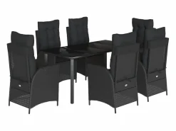 Clicnbuy Set de comedor de jardín 7 piezas y cojines ratán sintético Negro New