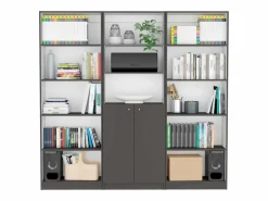 TuHome Set de estanteria de oficina home de 3 piezas en melamina con estantes y 2 puertas , 180.6 cm X 188.4 cm X 29.9 cm , Multicolor Clearance