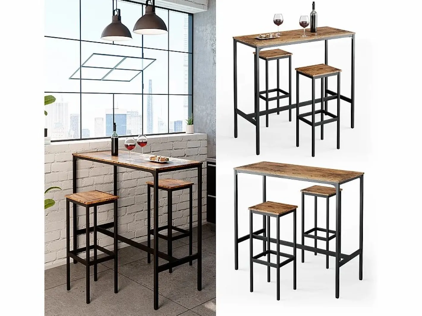 Vicco Mueble Bar|Set de mesa de bar madera antigua 120x50x105 fyrk