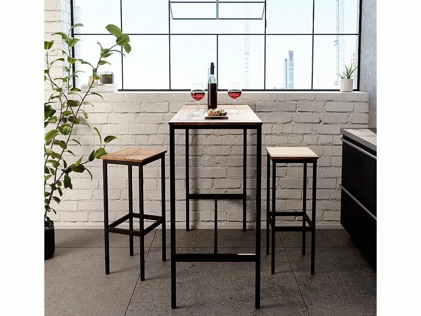 Vicco Mueble Bar|Set de mesa de bar madera antigua 120x50x105 fyrk