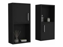 TuHome Set de Muebles auxiliares de baño en melamina con 4 estantes y 2 puertas , , 60.1 cm X 30 cm X 16 cm Negro
