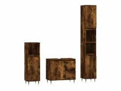 vidaxl Set de muebles baño 3 pzas madera contrachapada roble ahumado Marru00f3n Outlet