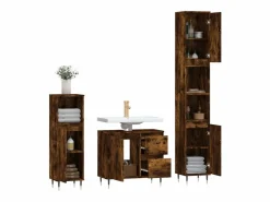 vidaxl Set de muebles baño 3 pzas madera contrachapada roble ahumado Marru00f3n Outlet