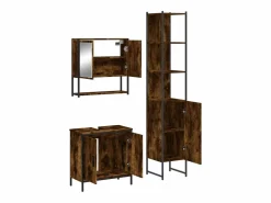 vidaxl Set de muebles baño 3 pzas madera contrachapada roble ahumado Marru00f3n Outlet