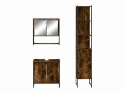vidaxl Set de muebles baño 3 pzas madera contrachapada roble ahumado Marru00f3n Outlet