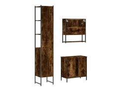 vidaxl Set de muebles baño 3 pzas madera contrachapada roble ahumado Marru00f3n Outlet