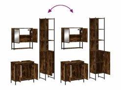 vidaxl Set de muebles baño 3 pzas madera contrachapada roble ahumado Marru00f3n Outlet