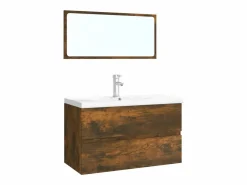 vidaxl Set de muebles de baño madera contrachapada color roble ahumado Marru00f3n