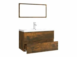 vidaxl Set de muebles de baño madera contrachapada color roble ahumado Marru00f3n