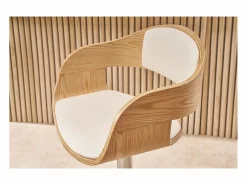 Miliboo Set de 2 taburetes de cocina ajustables de poliuretano y madera clara EUSTACHE Blanco Hot