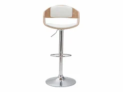 Miliboo Set de 2 taburetes de cocina ajustables de poliuretano y madera clara EUSTACHE Blanco Hot