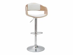 Miliboo Set de 2 taburetes de cocina ajustables de poliuretano y madera clara EUSTACHE Blanco Hot