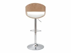 Miliboo Set de 2 taburetes de cocina ajustables de poliuretano y madera clara EUSTACHE Blanco Hot