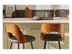 Miliboo Set de 2 taburetes de cocina de diseño negro y nogal 66,5 cm FALCOM Marru00f3n New