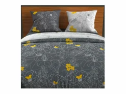 Soleil d'ocre Ropa De Cama|Juego De Sábanas|Set Funda nórdica 240X220 cm LISA Antracita 57 hilos/cm2