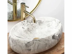 Set Lavabo Sobre Encimera Linda Light Grey + Grifo De Baño Lungo Gold Lungo Gold High + Tapón Gold^Rea New