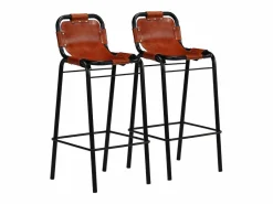 vidaxl Set muebles bar 3 pzas madera reciclada cuero cabra auténtico Color natural claro New