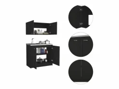 TuHome Cocina Completa|Set Muebles de cocina Zurich en Melamina,con mueble de encimera en acero inoxidable y mueble sobre campana ,32 / 52 cm X 100 cm X 49/93.6 cm ,
