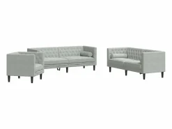 Set sofás Chesterfield con cojines 3 pzas terciopelo claro^Clicnbuy