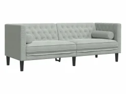 Set sofás Chesterfield con cojines 3 pzas terciopelo claro^Clicnbuy