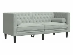 Set sofás Chesterfield con cojines 3 pzas terciopelo claro^Clicnbuy