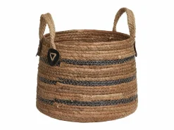 Les Tendances Macetero|Set van 2 ERBA opbergmanden – Natuurlijke jute met strepen en leren handvatten