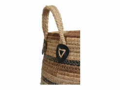 Les Tendances Macetero|Set van 2 ERBA opbergmanden – Natuurlijke jute met strepen en leren handvatten