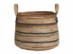 Les Tendances Macetero|Set van 2 ERBA opbergmanden – Natuurlijke jute met strepen en leren handvatten