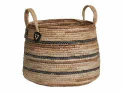 Les Tendances Macetero|Set van 2 ERBA opbergmanden – Natuurlijke jute met strepen en leren handvatten