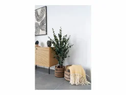 Les Tendances Macetero|Set van 2 ERBA opbergmanden – Natuurlijke jute met strepen en leren handvatten