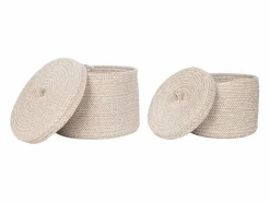 Les Tendances Set van 2 SEBAL opbergmanden met deksel – Katoen Beige New