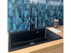Essebagno Fregadero|Sierra Fregadero de una sola cubeta grande 76x50 en resina negra