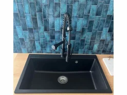 Essebagno Fregadero|Sierra Fregadero de una sola cubeta grande 76x50 en resina negra