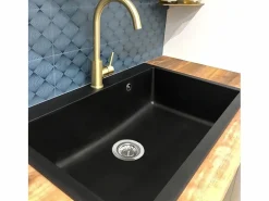 Essebagno Fregadero|Sierra Fregadero de una sola cubeta grande 76x50 en resina negra