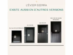 Essebagno Sierra Fregadero de una sola cubeta 54x44 en resina negra Negro