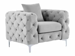 Vente-unique Silla chesterfield de terciopelo antracita y pie de metal EDWINA Gris claro Discount
