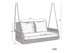 Silla colgante de ratán PE 114 cm - 2 plazas - Cojín de asiento acolchado de 11 cm -^Merax Best