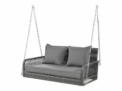 Silla colgante de ratán PE 114 cm - 2 plazas - Cojín de asiento acolchado de 11 cm -^Merax Clearance