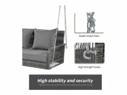 Silla colgante de ratán PE 114 cm - 2 plazas - Cojín de asiento acolchado de 11 cm -^Merax Clearance