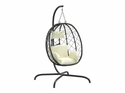 Silla colgante huevo acero ratán sintético cojín blanco ES637606 Crema Clearance