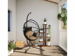 Sillón Colgante|Silla colgante huevo con soporte tela y acero gris taupe ES937794