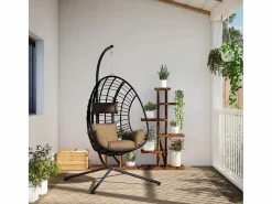 Silla colgante huevo con soporte tela y acero gris taupe ES392495^ Outlet