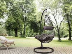 Silla Colgante Mecedora Once. Muebles de Jardin o Terraza , Cojin Negro^Saldosystocks Discount