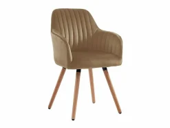 Vente-unique Silla con brazos - Terciopelo y metal con efecto madera - - ELEANA Beige Discount