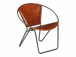 Silla de cuero auténtico marrón^Clicnbuy Best