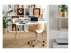 Miliboo Silla De Oficina|Silla de escritorio y madera clara con ruedas BENT