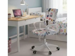 Silla de escritorio juvenil Miau color tela y metal 84x61x51 cm Blanco New