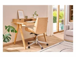 Miliboo Silla De Oficina|Silla de escritorio madera clara y blanca CURVED
