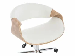 Miliboo Silla de escritorio moderna polipiel blanca/madera clara ARAMIS Blanco