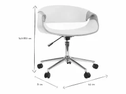 Miliboo Silla de escritorio moderna polipiel blanca/madera clara ARAMIS Blanco